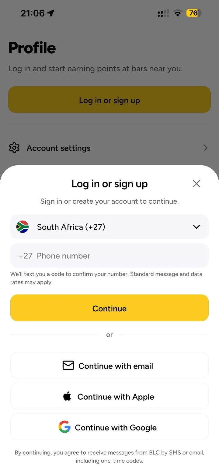 BLC app screen